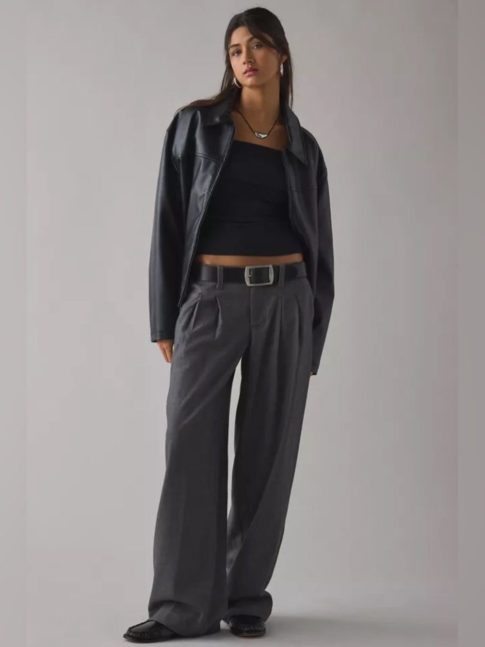 UO Cozy twill pleated wide leg trouser